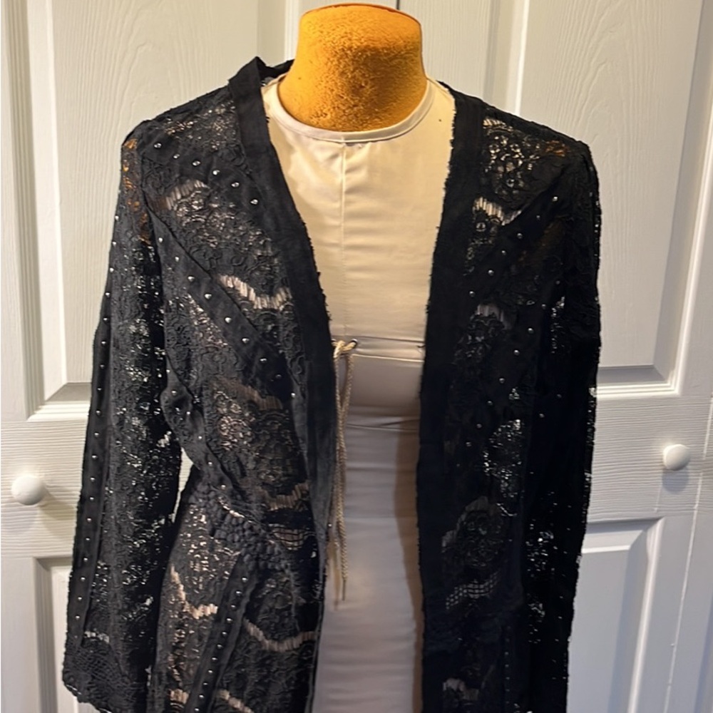 NWT black lace jacket with studded detail